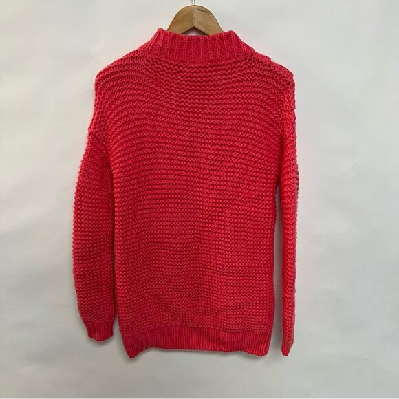 French Connection Chunky Knit Sweater Neon Bright Coral Oversized Size XS - Picture 7 of 10